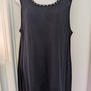 "Soft Surroundings" Navy Eyelet Detail Top  L